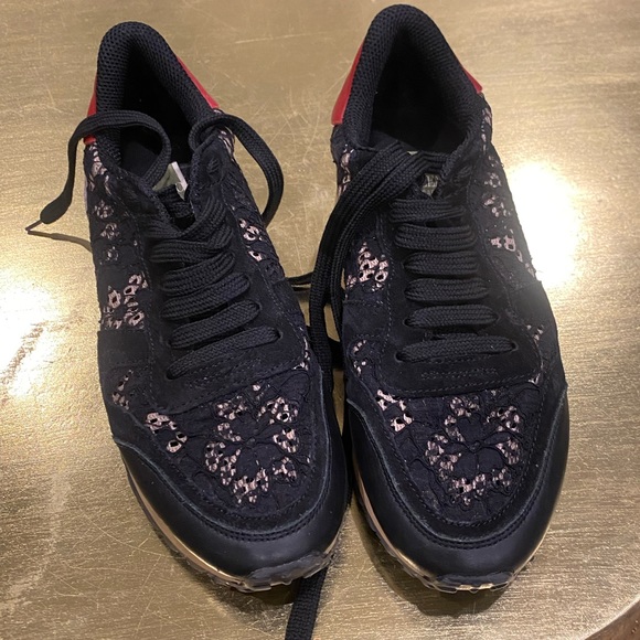 VALENTINO Multicolor Suede Leather & Macramé Lace Rockrunner Sneakers Size 37.5 - Picture 14 of 14